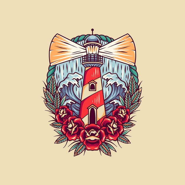 Ilustración retro del faro