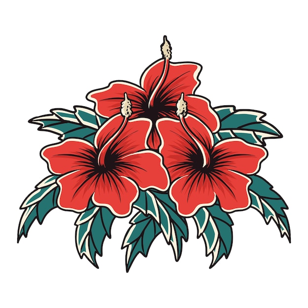 Ilustración retro de flor de hibisco