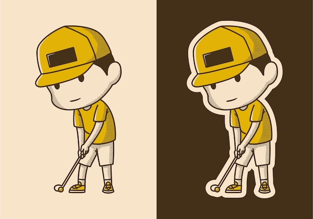 Ilustración retro de personajes de golfistas