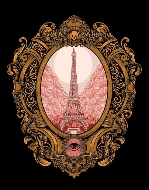 Ilustración retro torre eiffel con estilo vintage