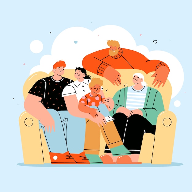 Ilustración de reunión familiar dibujada a mano