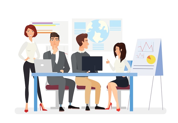 Ilustración de reunión de negocios Los altos directivos discutiendo la presentación del proyecto del plan de negocios