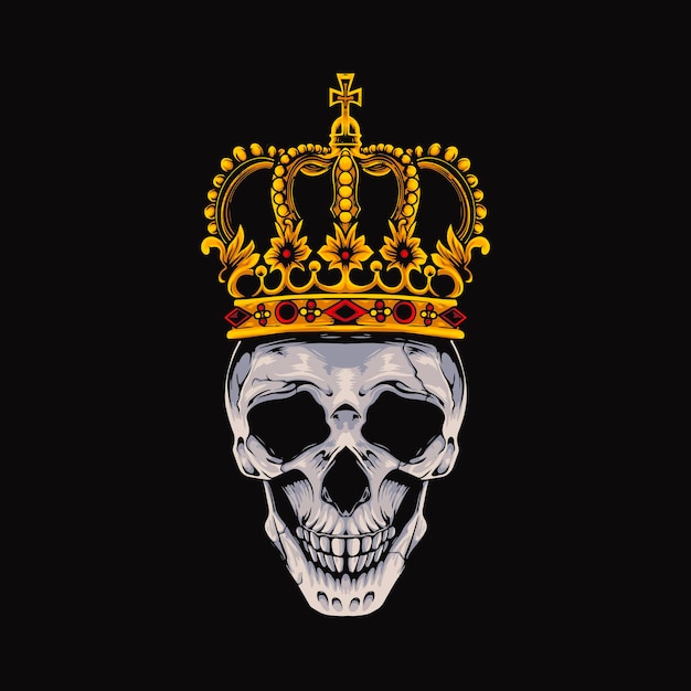 Ilustración de rey cráneo enojado con corona en la cabeza