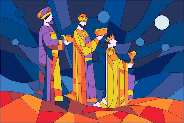 Ilustración de Reyes Magos es el Festival Cristiano de la Epifanía o Feliz Día de los Reyes Magos
