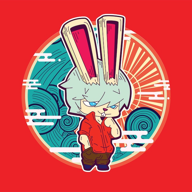 Ilustración de Rich Rabbit para el logotipo, el cuaderno y el fondo de año nuevo