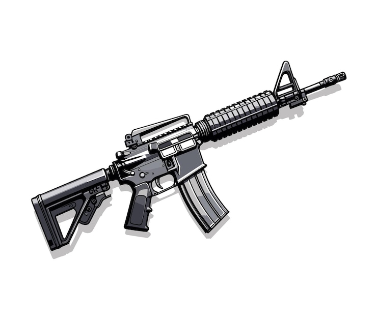 Ilustración de un rifle M16 aislado sobre fondo blanco.