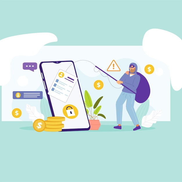 Ilustración de robo de datos móviles que protege la información personal Visual