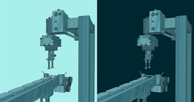 Ilustración de un robot automatizado en una línea de fábrica