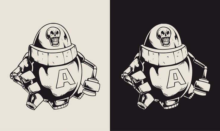 Vector ilustración de robot de cabeza de cráneo