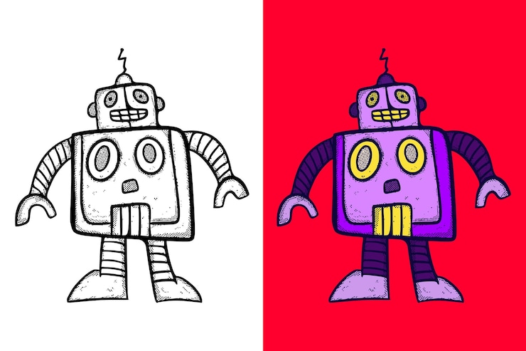 Vector ilustración de robot vector de estilo vintage de dibujos animados dibujados a mano