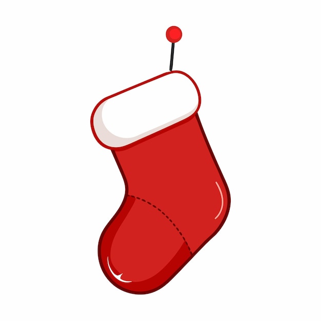 Ilustración roja de dibujos animados de vector único Calcetín de Navidad para regalos con fondo blanco aislado 12