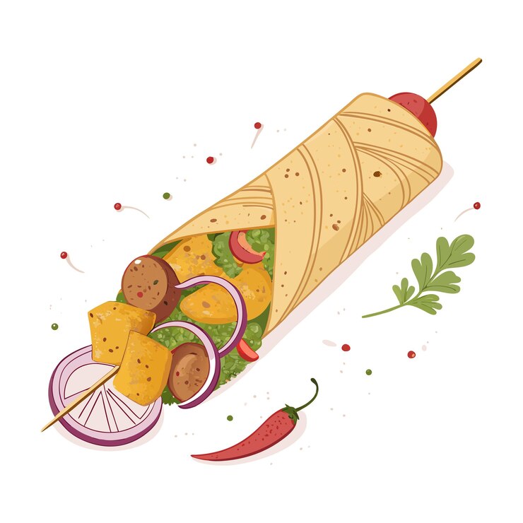 Vector ilustración del rollo de kathi indio en fondo blanco