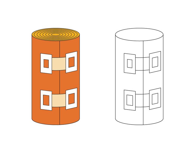 Vector ilustración rollo de vendaje diseño único retro con boceto de línea y fondo blanco