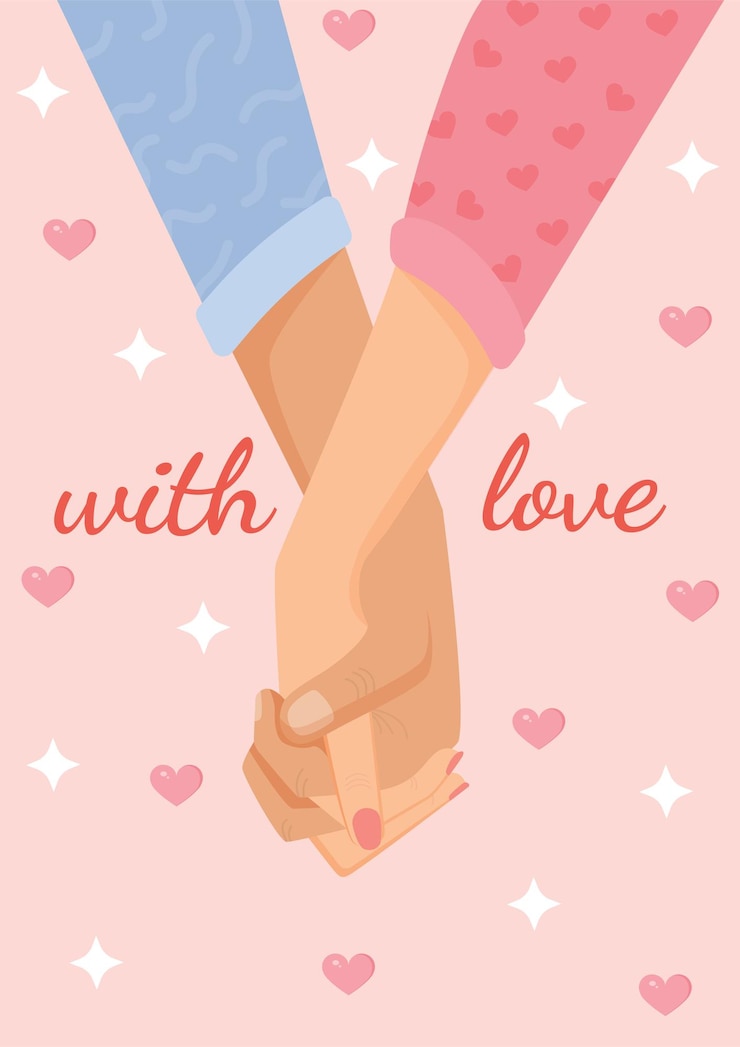 Vector ilustración romántica vectorial con manos femeninas y masculinas tarjeta de felicitación para el día de san valentín