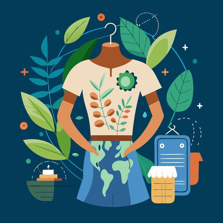 Ilustración de ropa ecológica con motivos vegetales