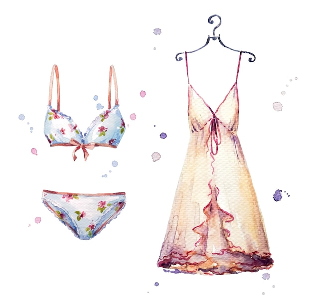 Ilustración de ropa interior de mujer acuarela pintada a mano