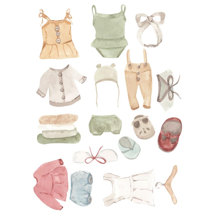 Ilustración de ropa vintage de bebé boho