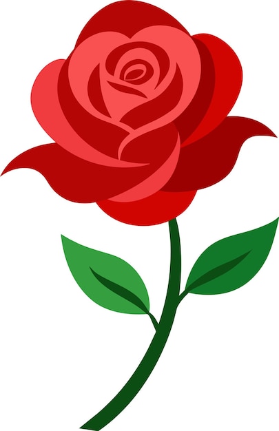 Vector ilustración de una rosa roja con hojas verdes aisladas sobre un fondo blanco