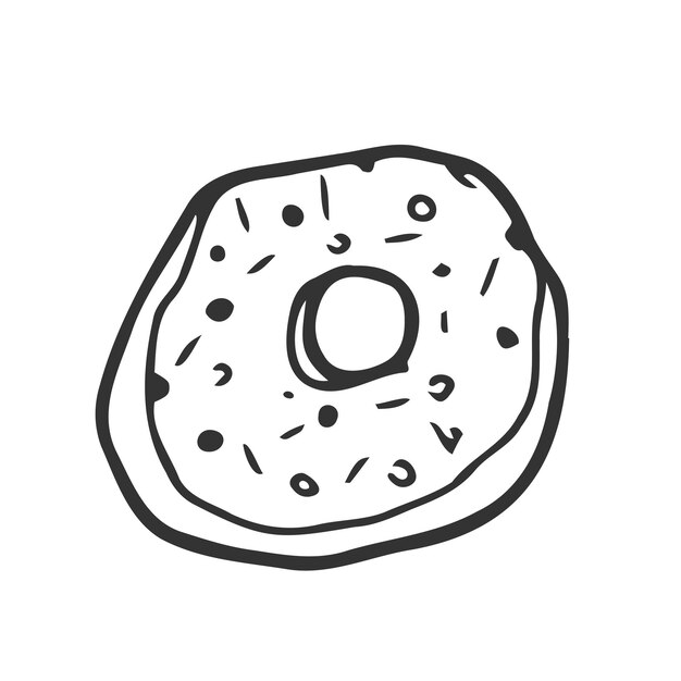 Ilustración de rosquilla dibujada a mano Esbozo de rosquilla Ilustración de comida rápida en estilo doodle