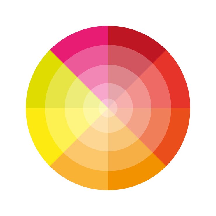 Vector ilustración de la rueda de colores tonos de gradiente cálidos diseño segmentado circular mezcla de tonos vívidos