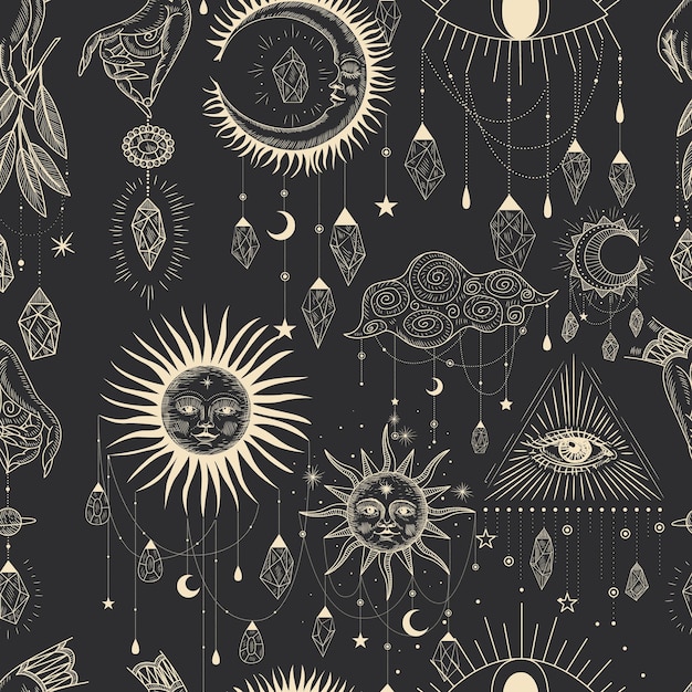 Ilustración sagrada mágica en estilo de grabado retro vintage