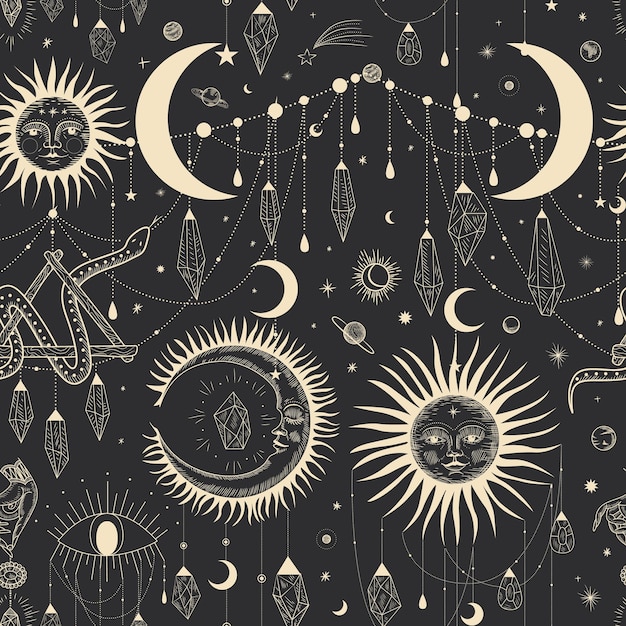Ilustración sagrada mágica en estilo de grabado retro vintage