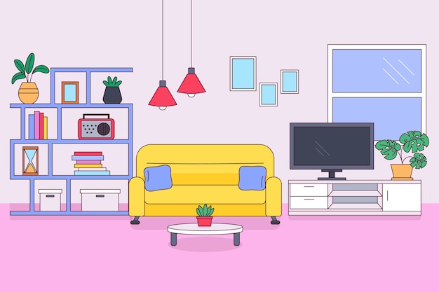 Ilustración de la sala de estar dibujada a mano