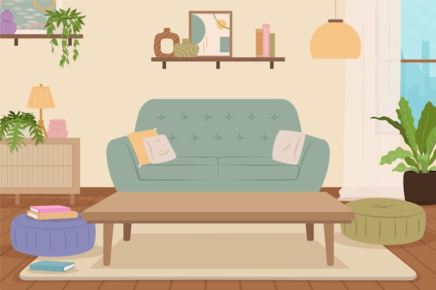 Ilustración de una sala de estar plana