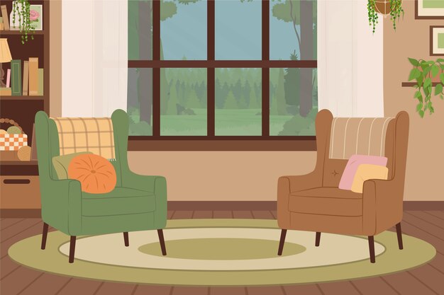 Ilustración de una sala de estar plana