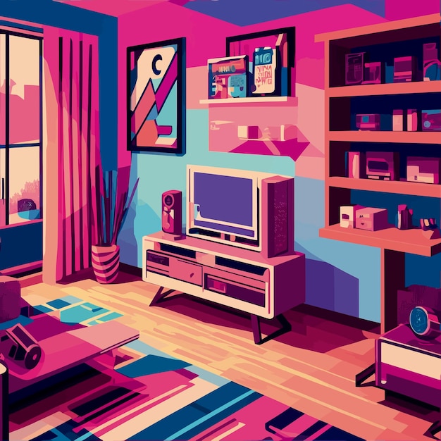 Ilustración de la sala de juegos moderna de arte pop