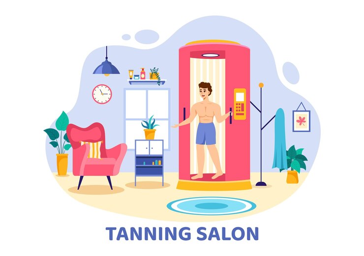 Vector ilustración de un salón de bronceado del procedimiento de cama para obtener una piel exótica con tecnología moderna en un solario
