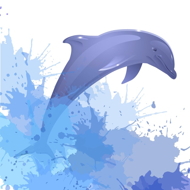 Vector ilustración con salpicaduras de delfines y acuarelas para su creat.