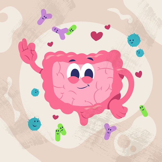 Ilustración de salud intestinal dibujada a mano