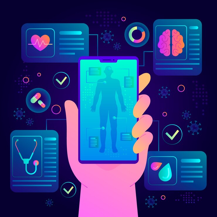 Vector ilustración de salud y tecnología en gradiente