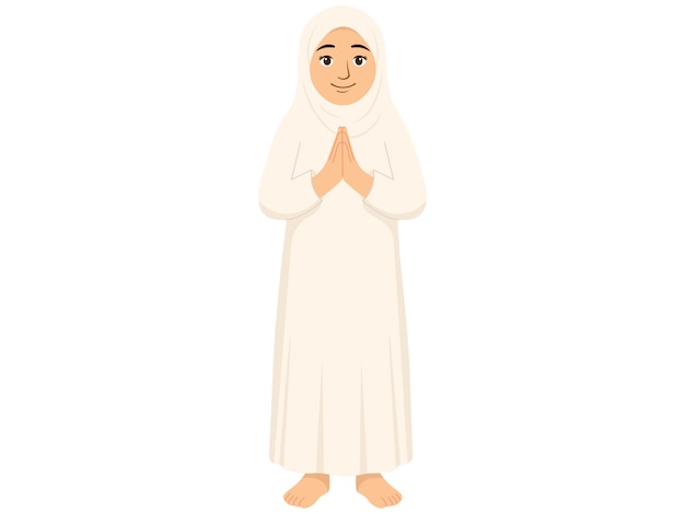Ilustración de saludo de carácter musulmán femenino para el Hajj
