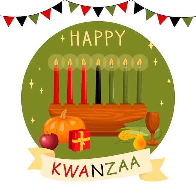 Ilustración de los saludos de happy kwanzaa para la celebración de la festividad afroamericana