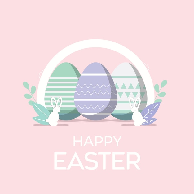 Ilustración de saludos de Pascua con tema pastel Tres huevos de Pascua decorados Feliz Pascua
