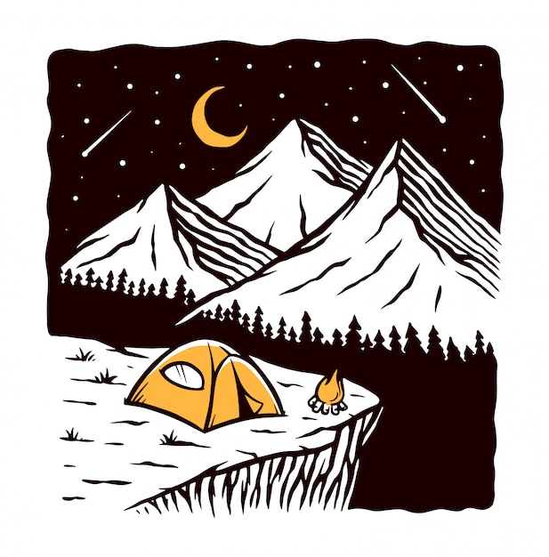 Ilustración salvaje del campamento nocturno