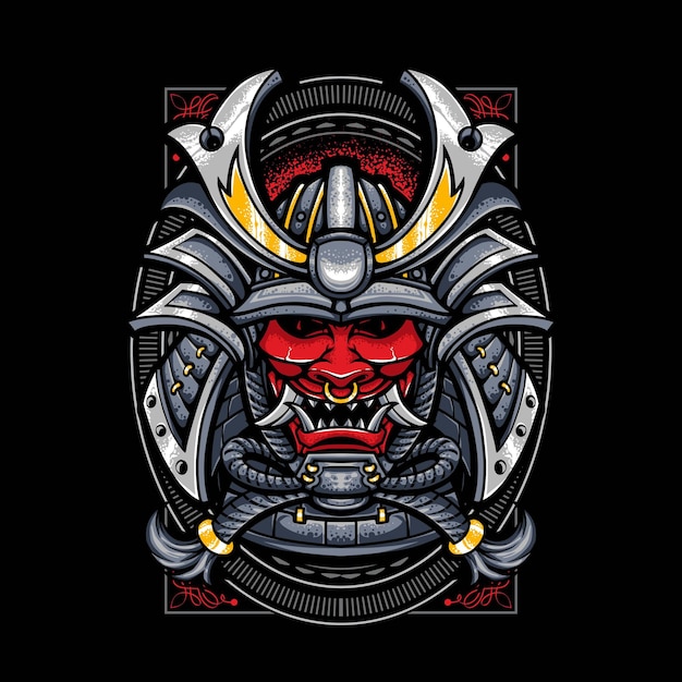 ilustración de samurai de máscara de oni roja