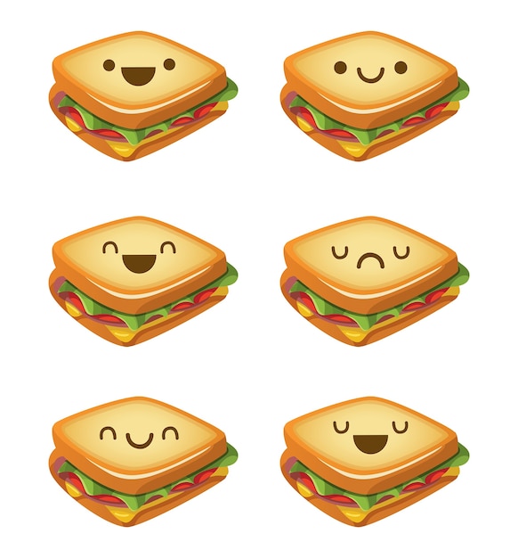 Vector ilustración de sandwich kawaii