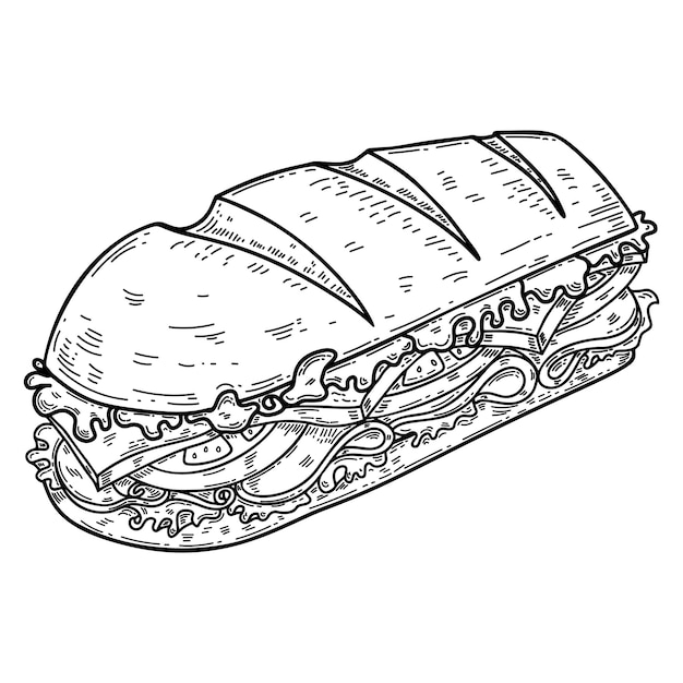 Ilustración de sándwich submarino en estilo de grabado elemento de diseño para cartel tarjeta banner flyer ilustración vectorial