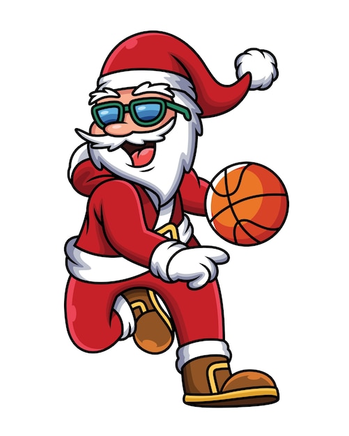 Ilustración de Santa Claus jugando baloncesto
