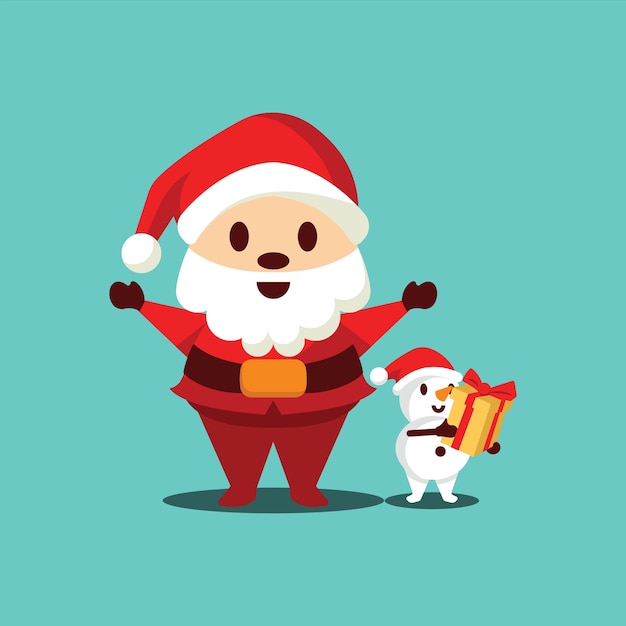 Vector ilustración de santa claus y muñeco de nieve