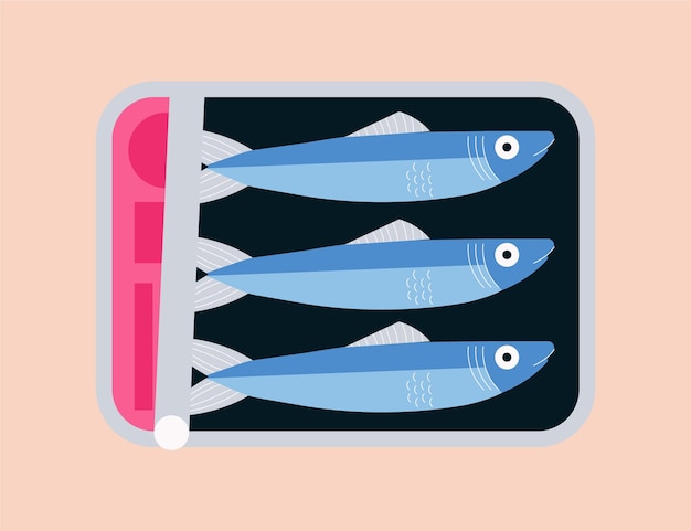 Vector ilustración de sardinas enlatadas deliciosas de diseño plano