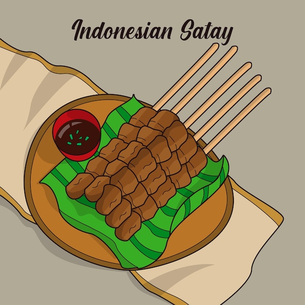 Ilustración de satay indonesio