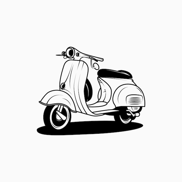 Vector ilustración de scooter de estilo blanco y negro