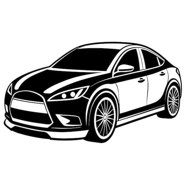Ilustración del sedán en blanco y negro