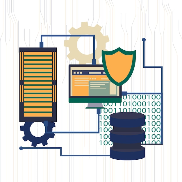 Vector ilustración de seguridad de computación en la nube y seguridad de datos de programación concepto abstracto