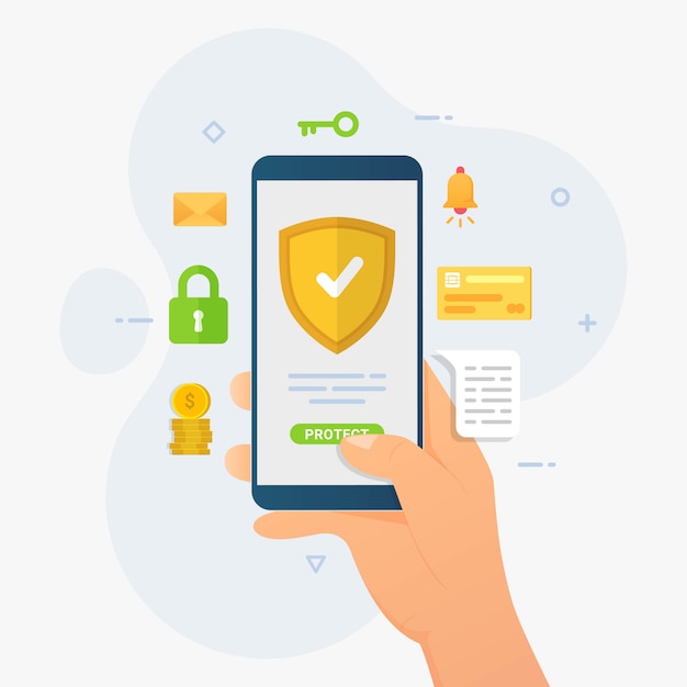Vector ilustración de seguridad de dispositivo móvil de concepto de diseño de protección de teléfono inteligente