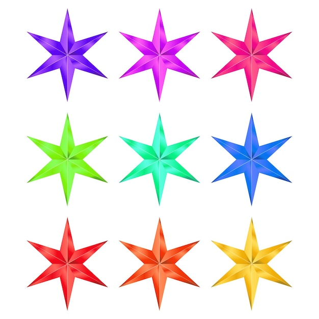 Ilustración de seis estrellas de extremo Colección aislada de iconos de estrellas minimalistas